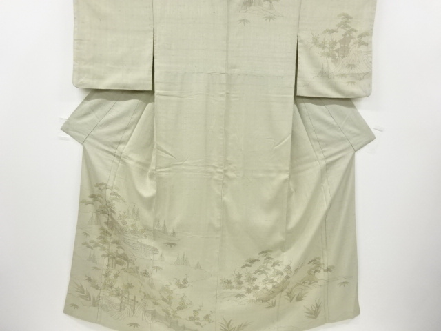 JAPANESE KIMONO / HOMONGI / SILK / TSUMUGI / SCENERY OF GARDEN